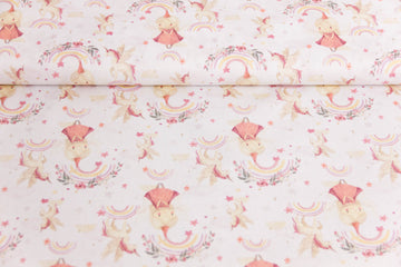 Baumwolle, Popeline, Prinzessin, Regenbogen, Einhorn, weiß, 0,5 m
